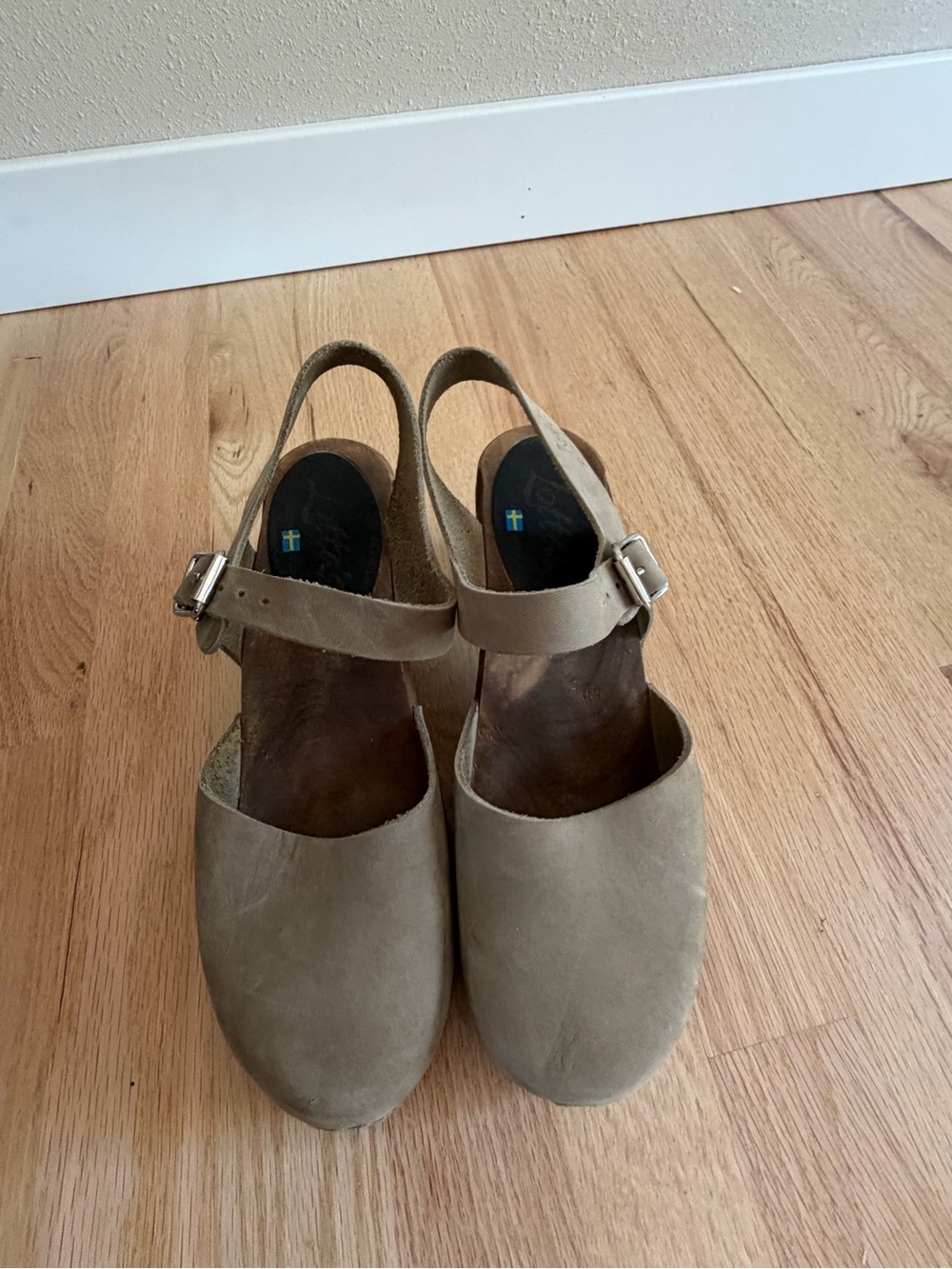 Lotta From Stockholm Taupe Suede Slingback Clogs
